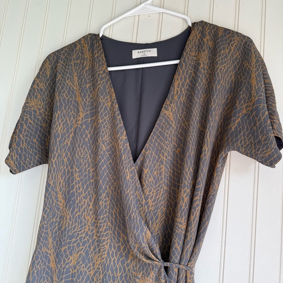 Aritzia Babaton Size XS Gray and Mustard Wallace Snakeskin Mini Wrap Dress - Picture 2 of 5
